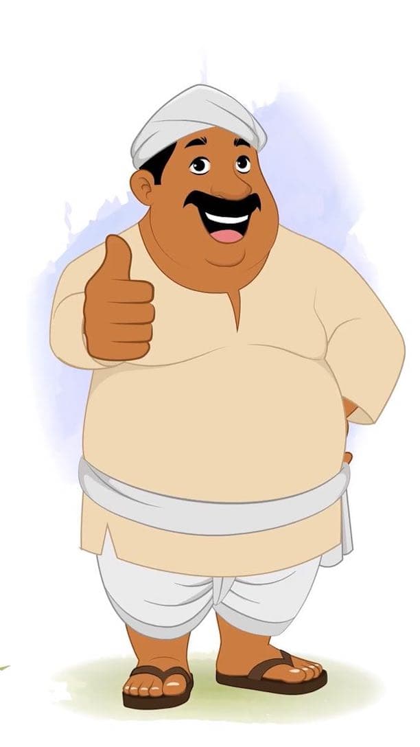 A fat Indian village man thumbs up animated vector cartoon character AKA Kishan Lal