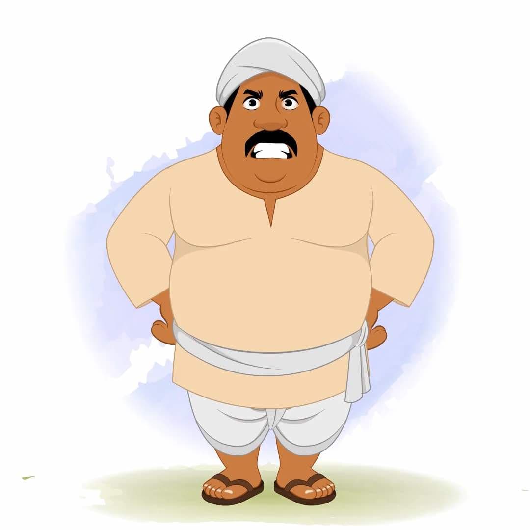 An angry fat Indian village man animated vector cartoon character AKA Kishan Lal