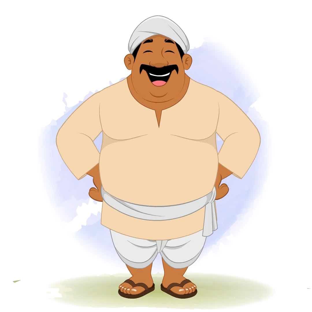 A fat Indian village man laughing animated vector cartoon character AKA Kishan Lal