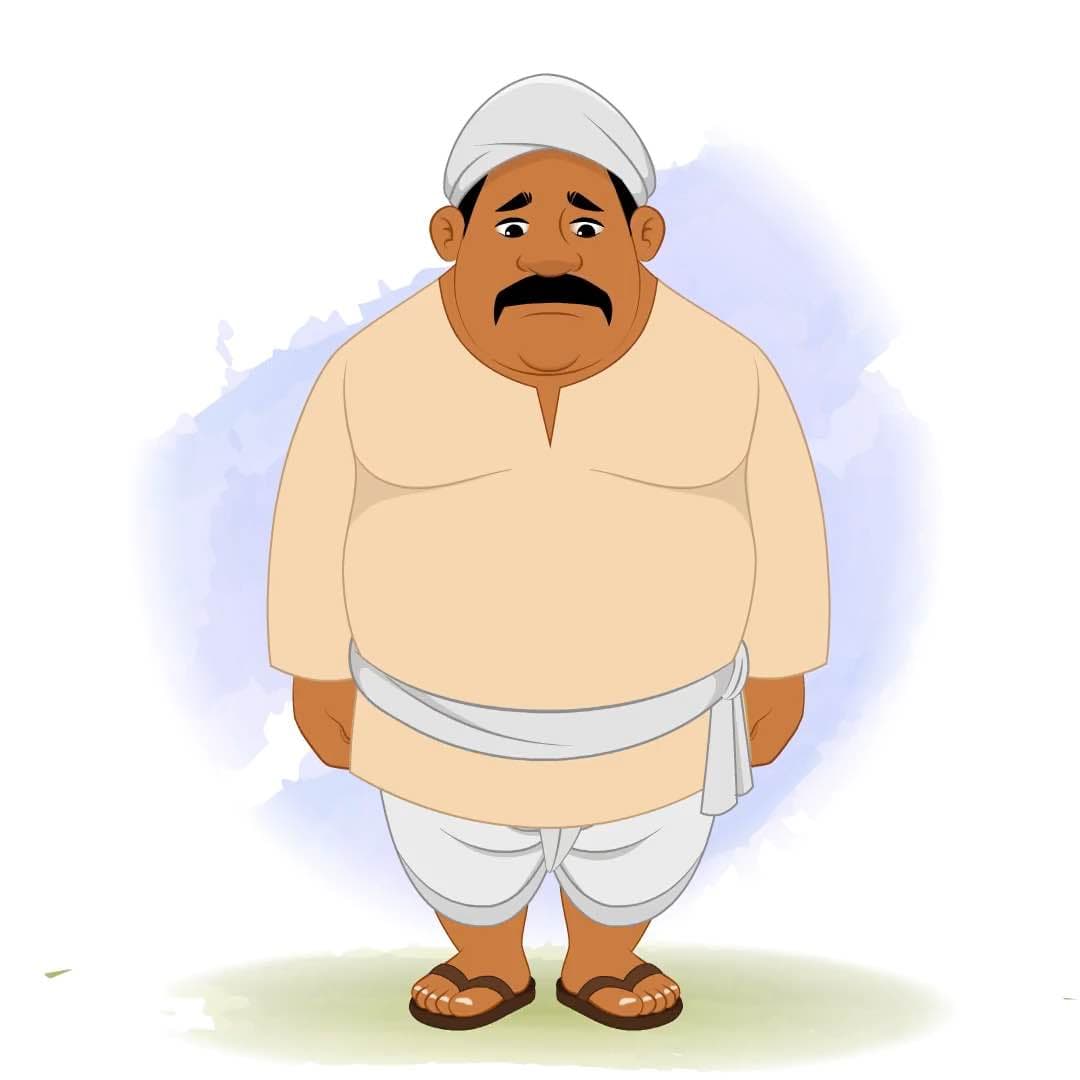 A fat Indian sad village man animated vector cartoon character AKA Kishan Lal