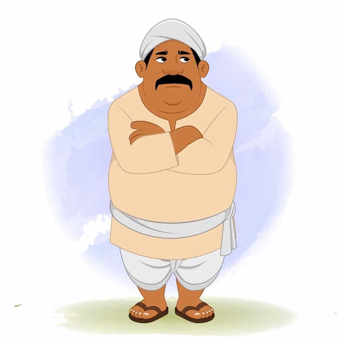 An annoyed fat Indian village man animated vector cartoon character AKA Kishan Lal