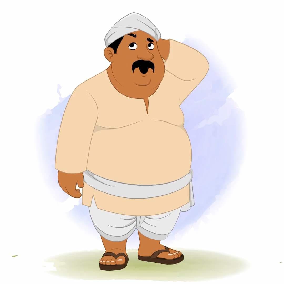 A fat Indian confused village man animated character cartoon vector AKA Kishan Lal