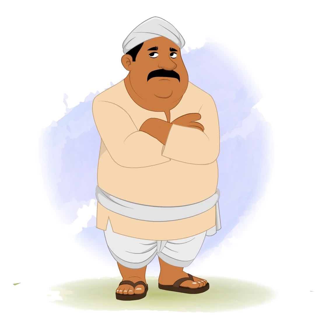 An annoyed fat Indian village man animated character cartoon vector AKA Kishan Lal