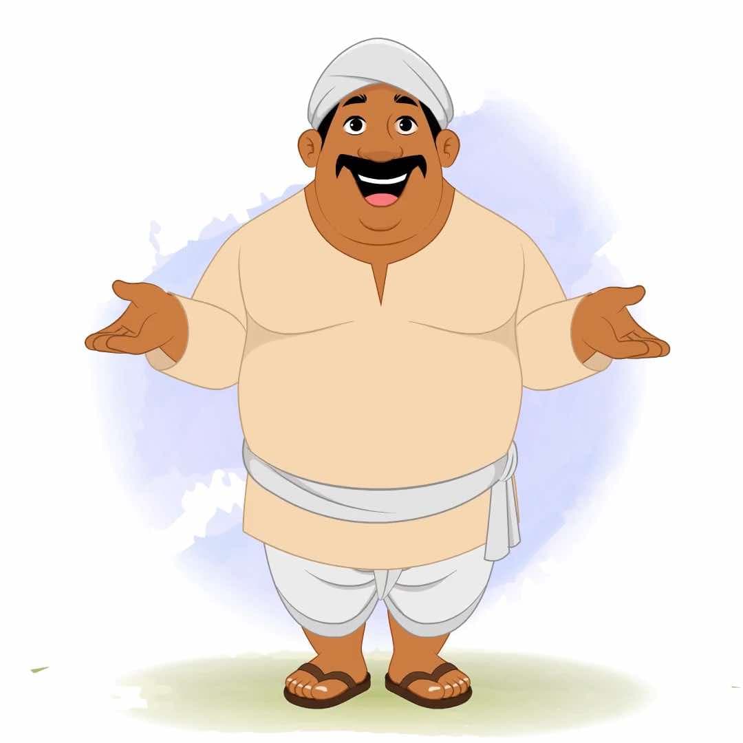 A fat Indian village man talking animated vector cartoon character AKA Kishan Lal