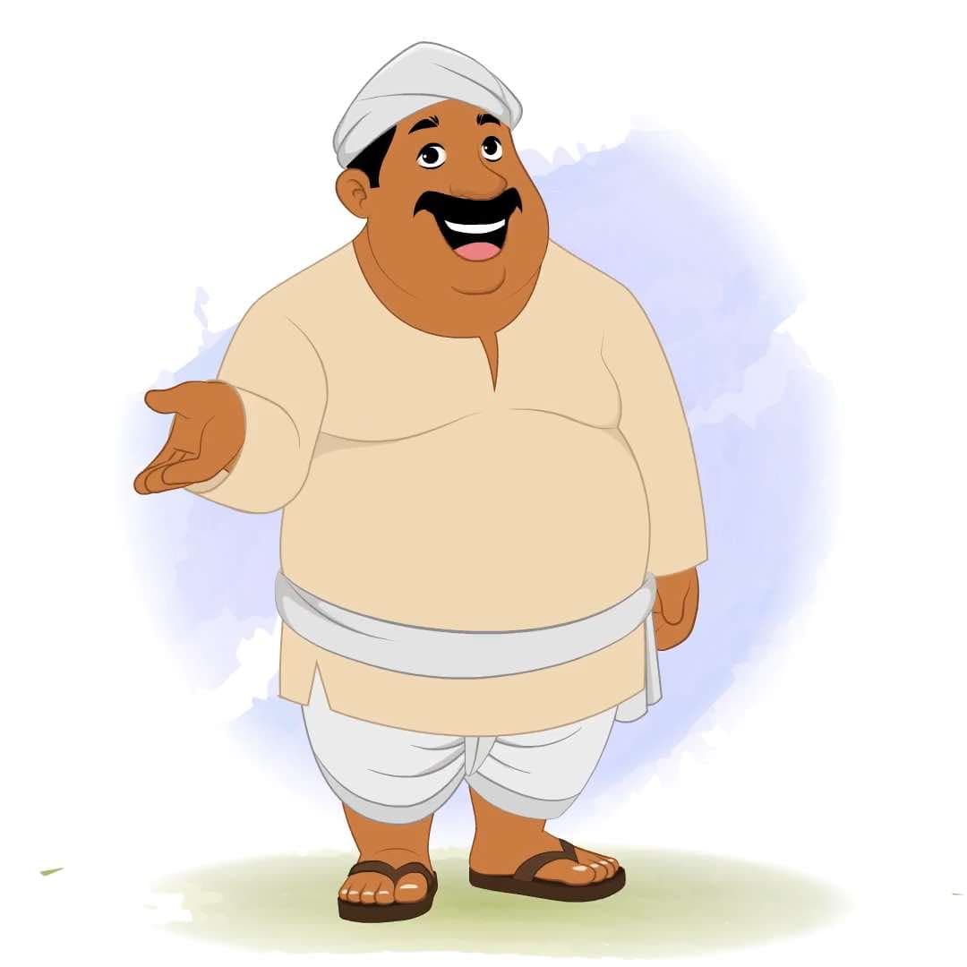 A fat Indian village man talking animated character cartoon vector AKA Kishan Lal