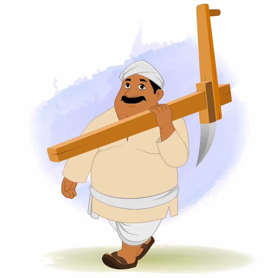 A fat Indian village man walking with plough animated vector cartoon character AKA Kishan Lal