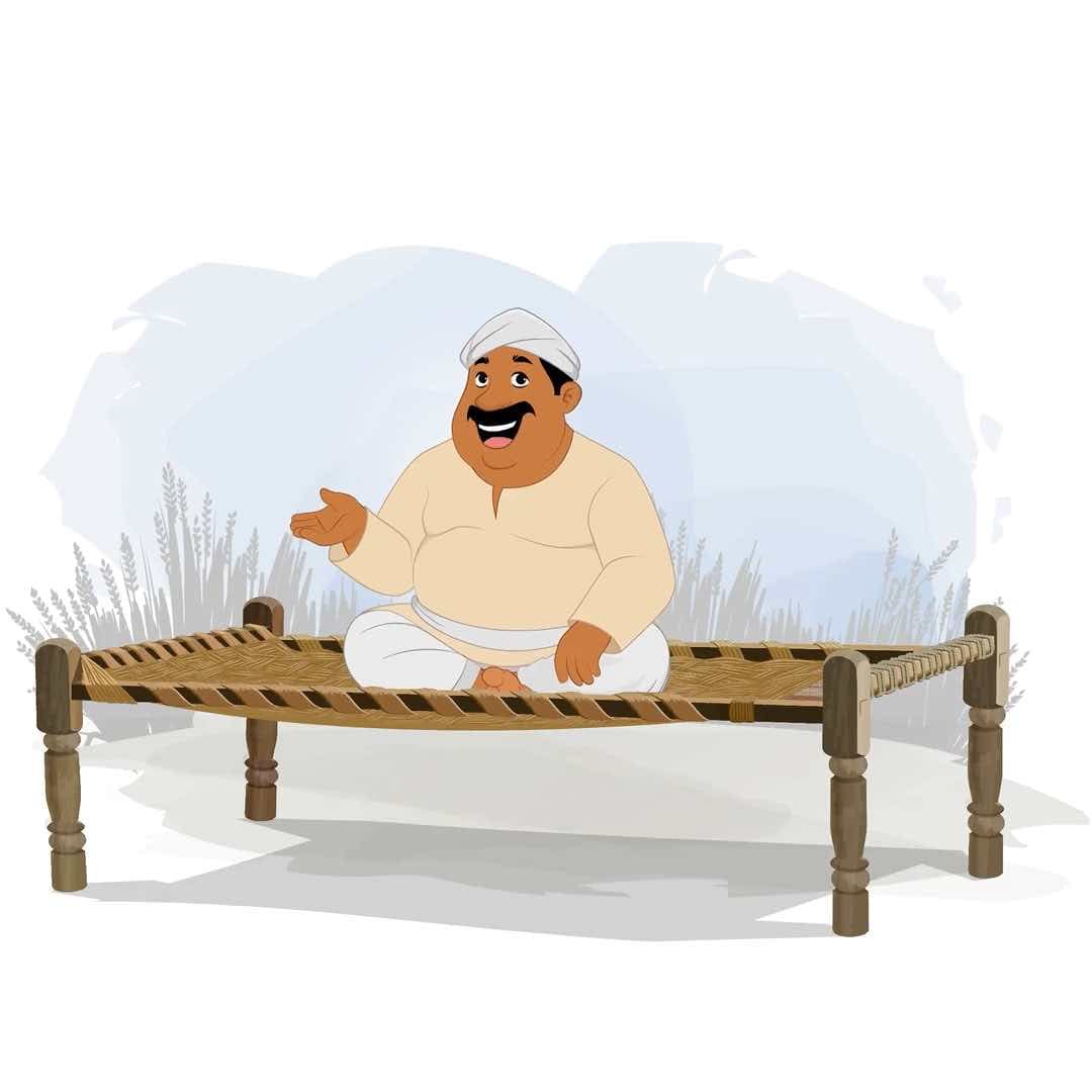 A fat Indian village man talking while sitting animated vector cartoon character AKA Kishan Lal