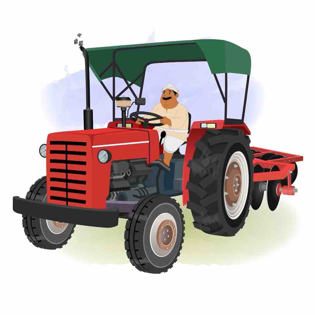 A fat Indian village man driving tractor animated vector cartoon character AKA Kishan Lal