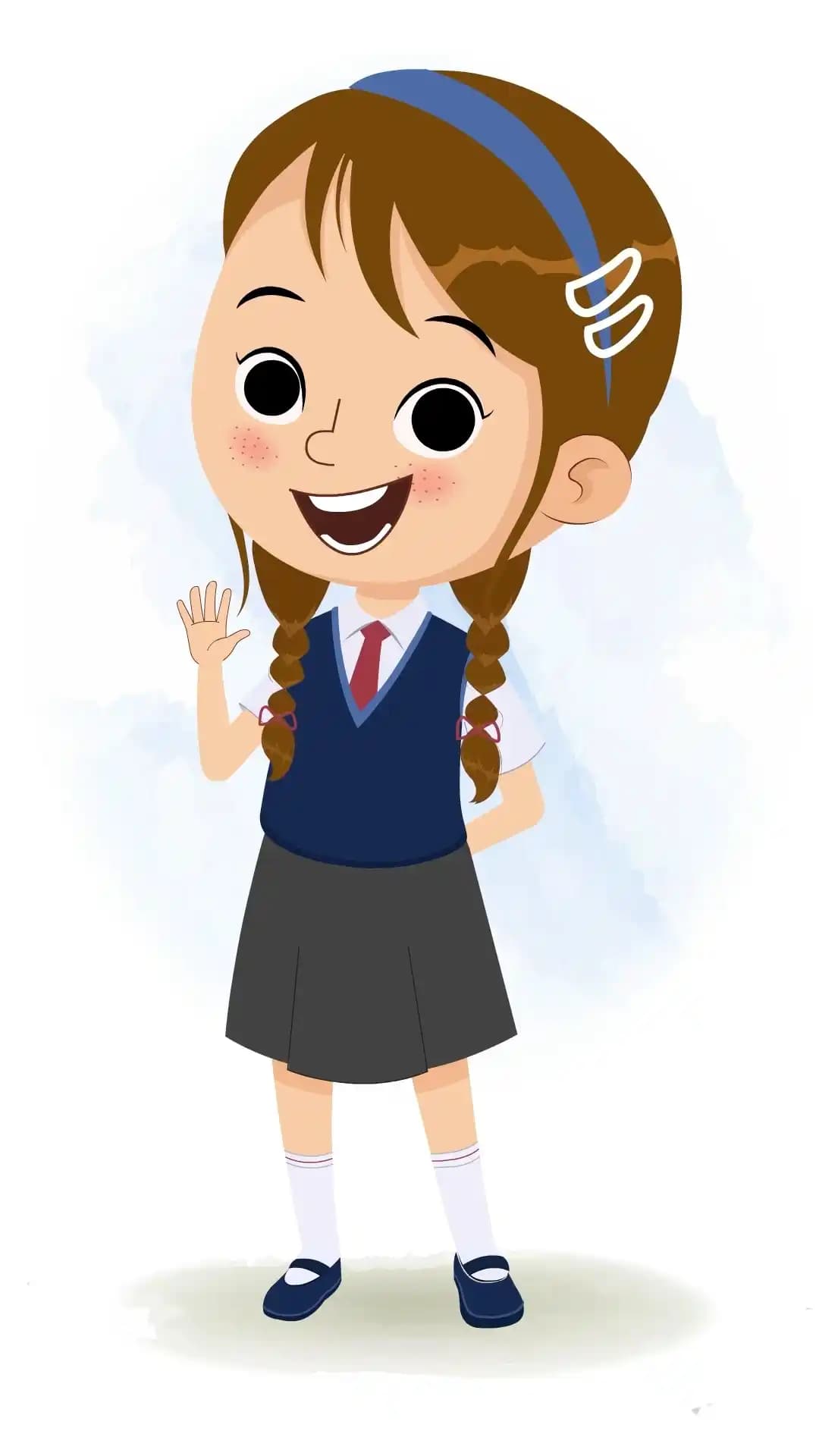A little school girl saying hello animated cartoon character aka nancy