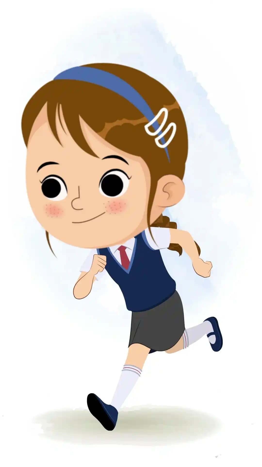 A little brown hair girl running three quarter view animated cartoon character aka nancy