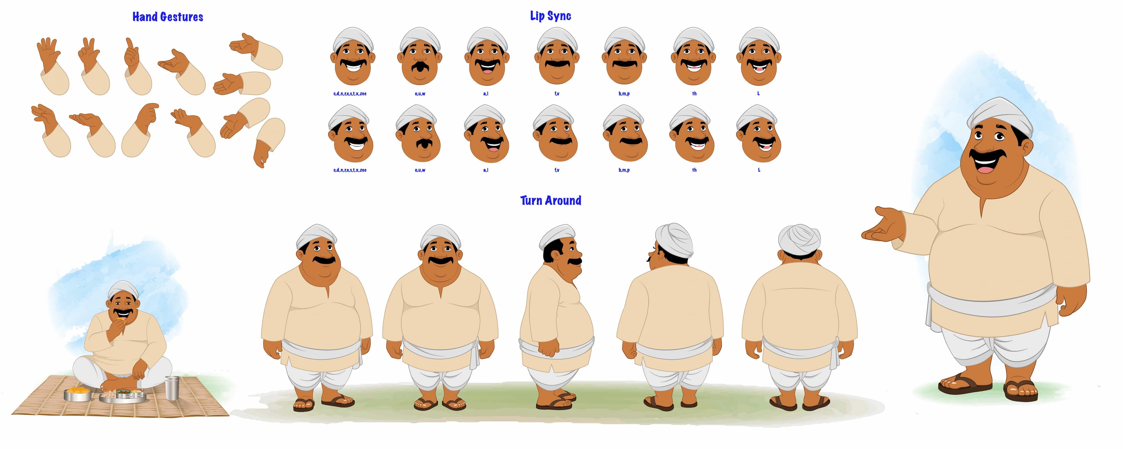 A fat Indian village man model sheet/model sheet aka Kishan Lal