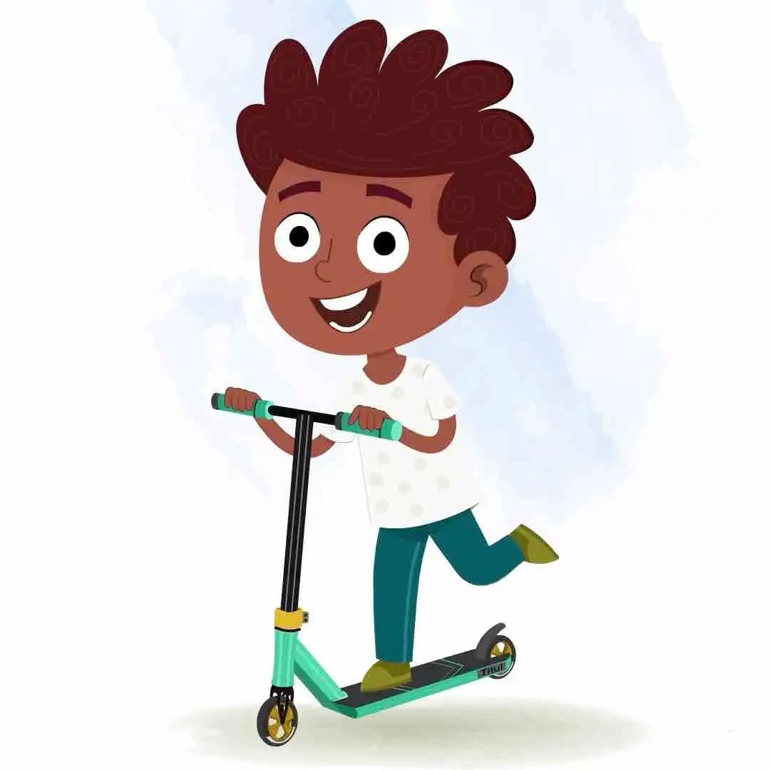 A little boy riding scooter animated cartoon character aka krish