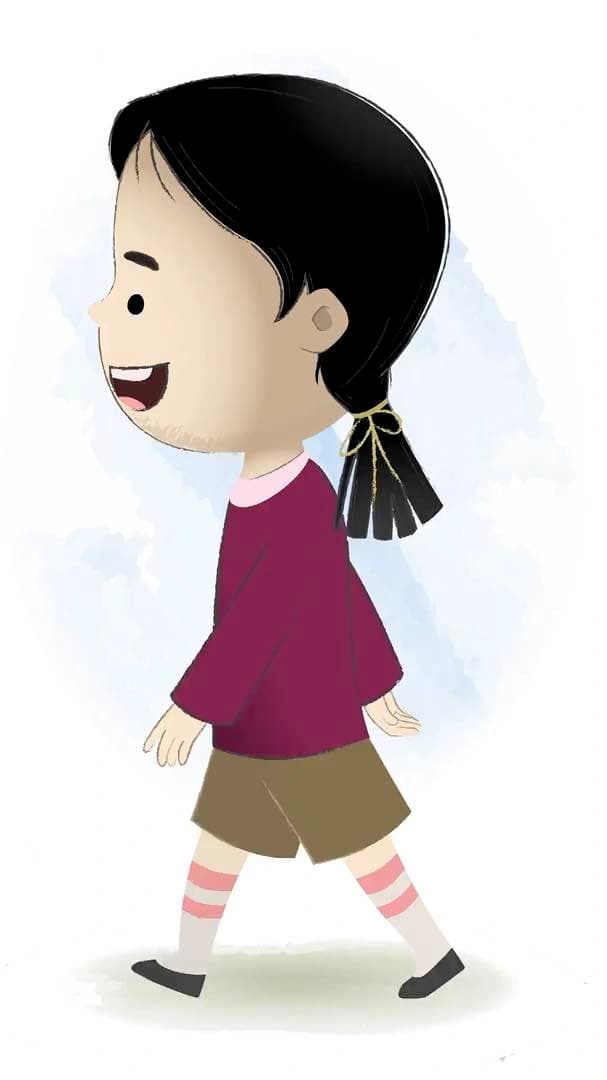 A school girl walking side view animated cartoon character aka chiku