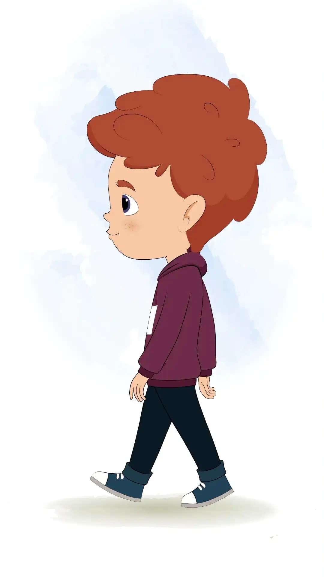 A red hair boy walking side view animated cartoon character aka sunny