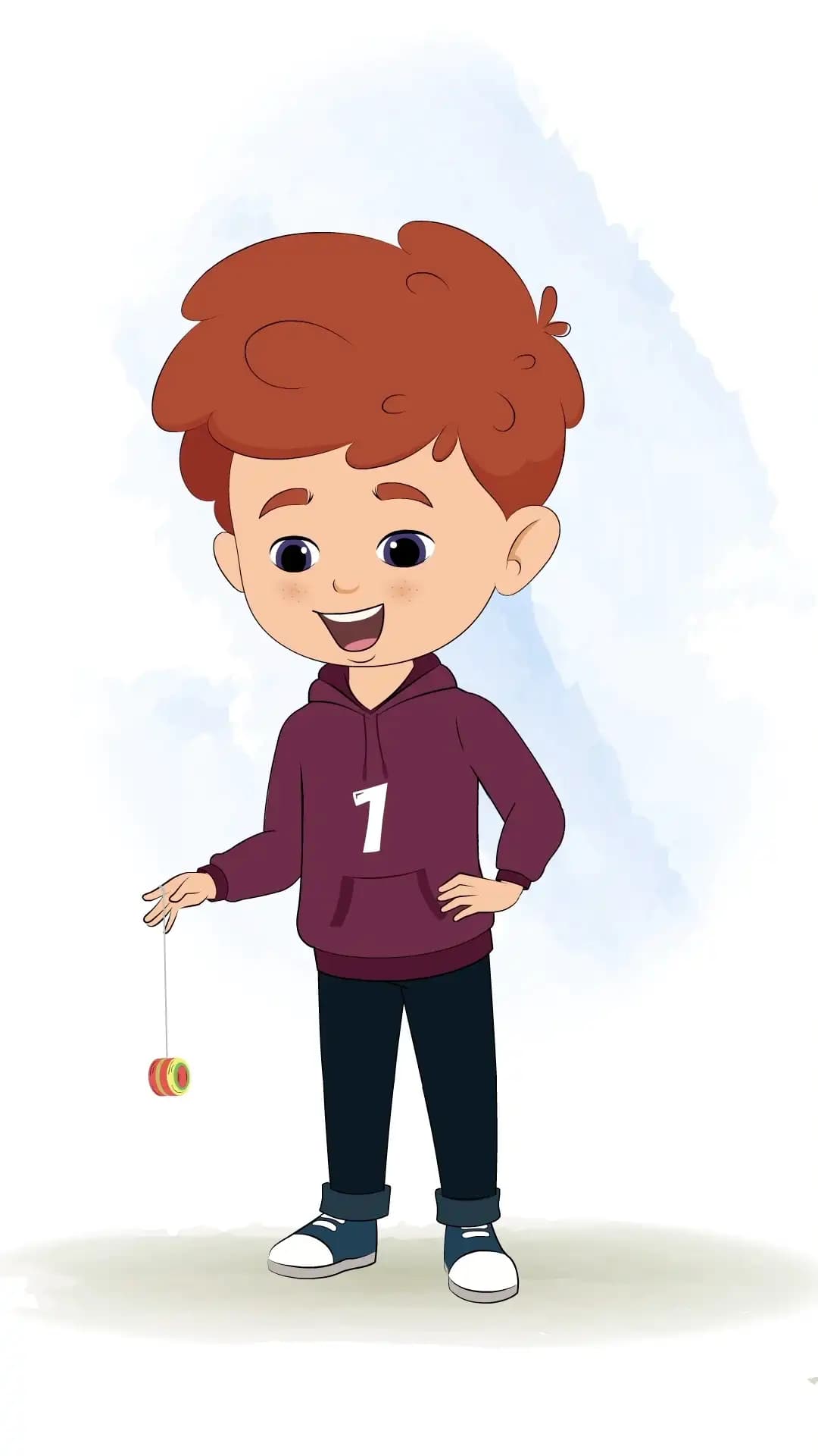 A little boy animated cartoon character playing with a yoyo aka sunny