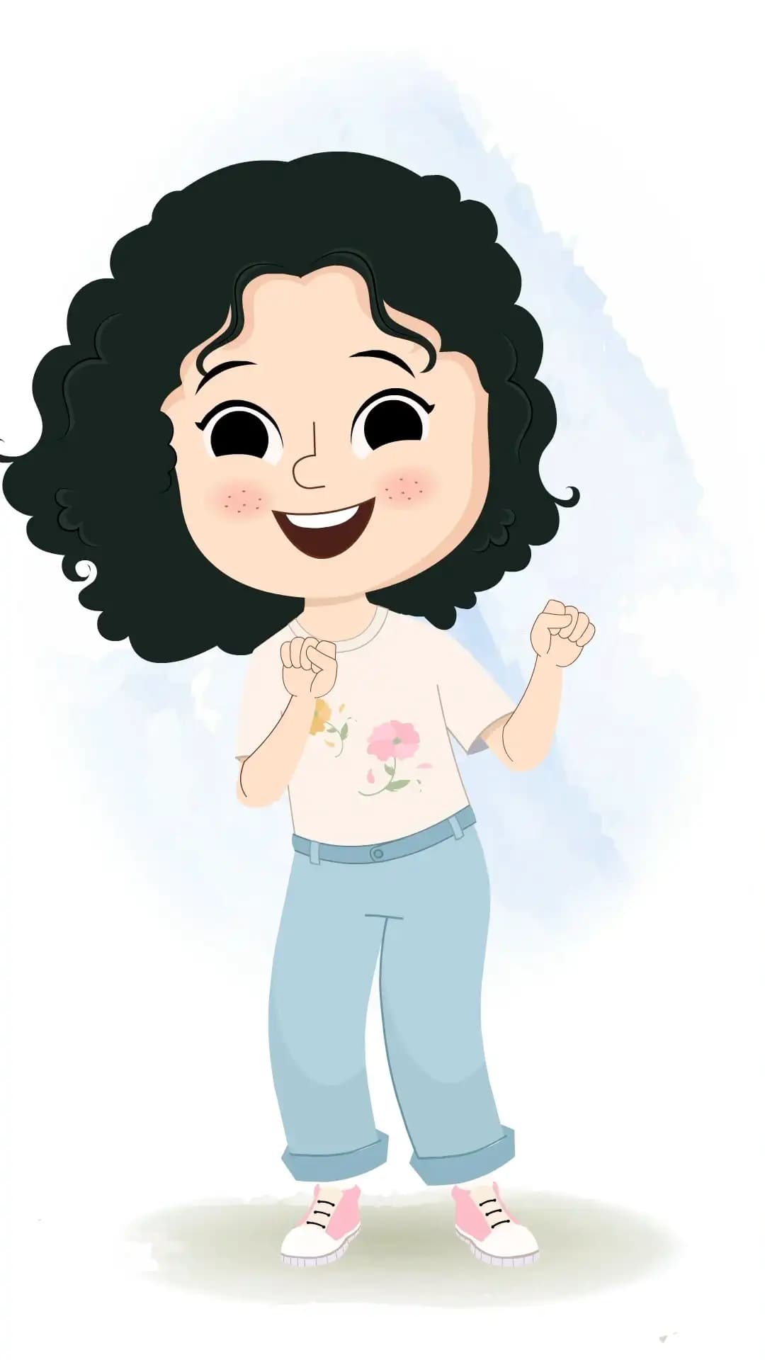A curly hair girl dancing animated cartoon character aka rita