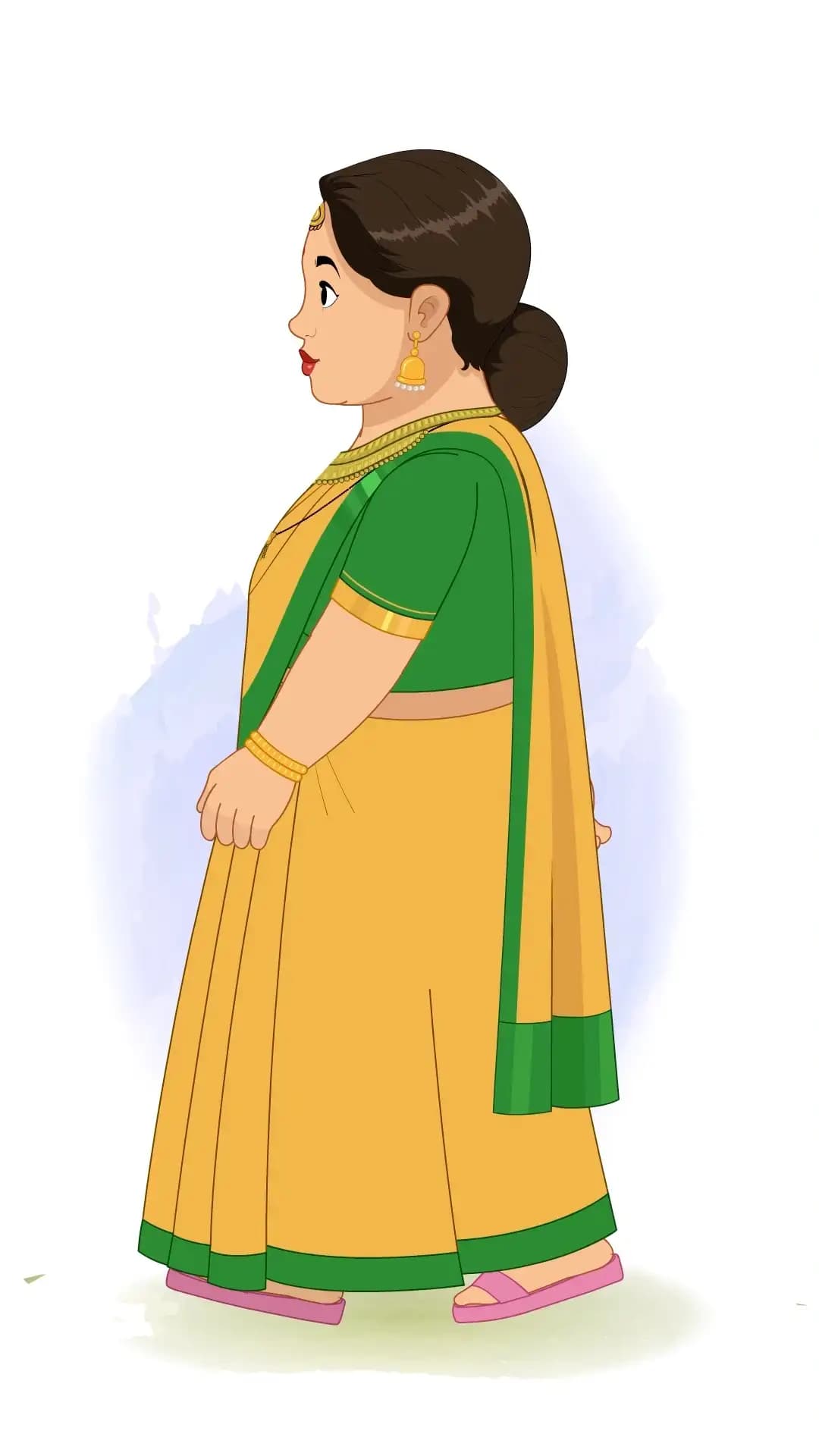 A fat Indian woman side walking animated vector cartoon character AKA Anuradha