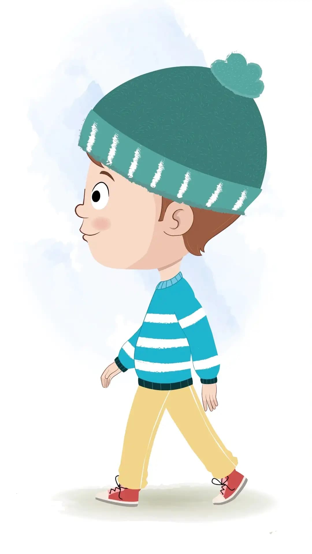 A little boy walking side view animated cartoon character aka ari
