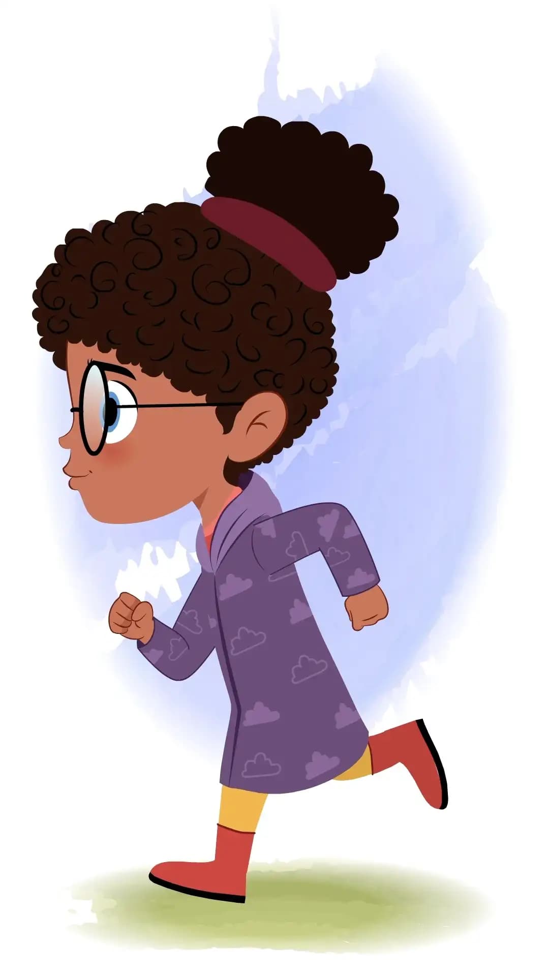 A black girl running fast side view animated cartoon character aka nova