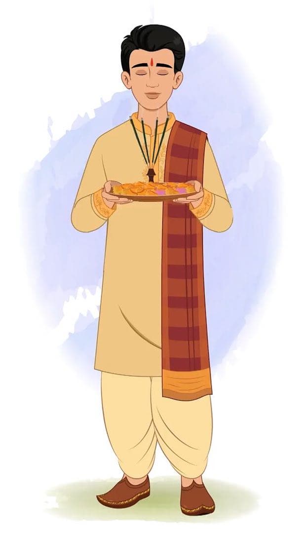 A young Indian boy worship animated vector cartoon character AKA Karthikeyan