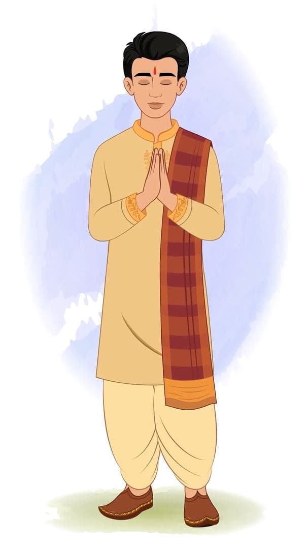 A young Indian boy greeting animated vector cartoon character AKA Karthikeyan