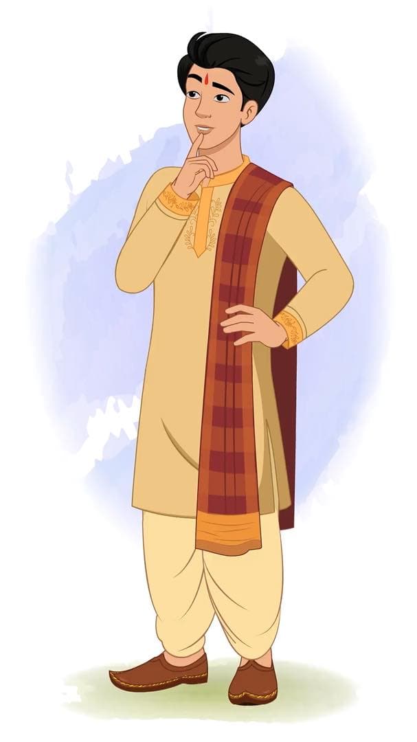 A young Indian boy thinking animated vector cartoon character AKA Karthikeyan