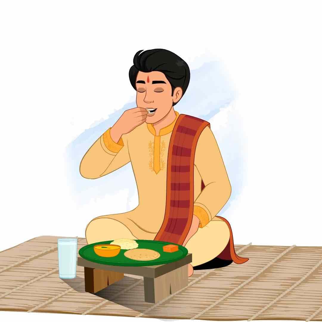 A young Indian boy eating animated vector cartoon character AKA Karthikeyan