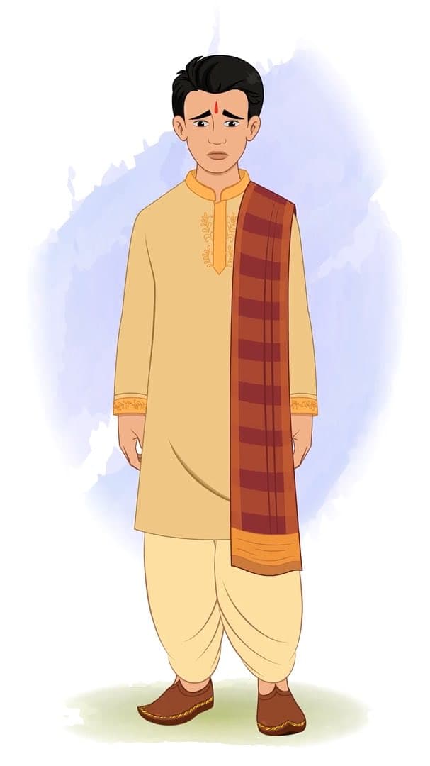 A young Indian sad boy animated vector cartoon character AKA Karthikeyan