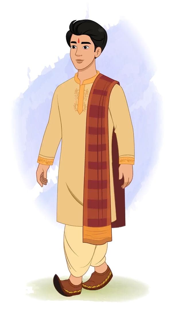 A young Indian boy walking animated vector cartoon character AKA Karthikeyan