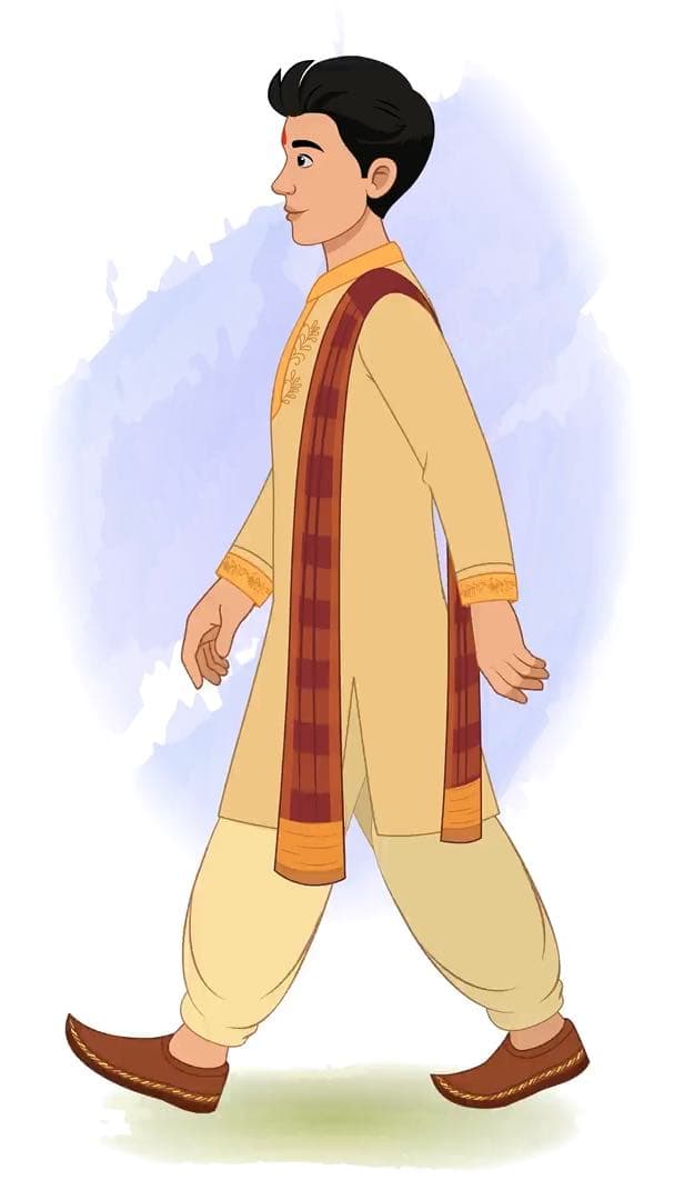 A young Indian boy side walking animated vector cartoon character AKA Karthikeyan