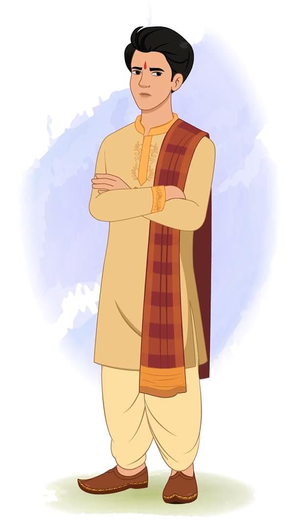 A young Indian annoyed boy animated vector cartoon character AKA Karthikeyan