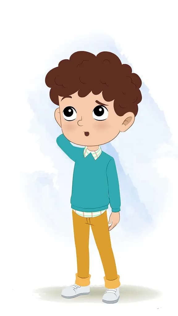 A confused smart boy animated cartoon character aka roni 3/4