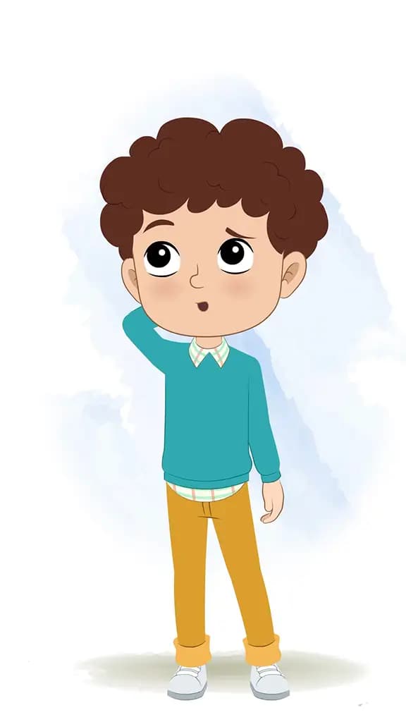 A confused smart boy animated cartoon character aka roni