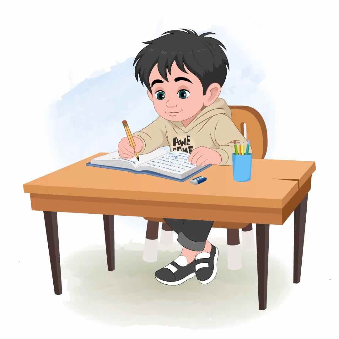 A little stylish boy writing in notebook animated vector cartoon character AKA Ritvik