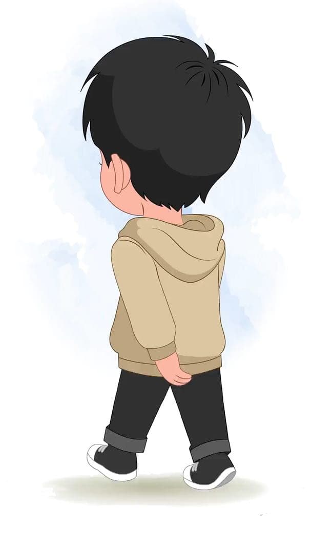 A little stylish boy walking in back third view animated vector cartoon character AKA Ritvik