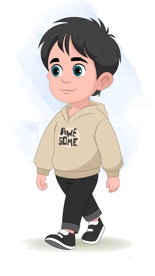 A little stylish boy walking animated vector cartoon character AKA Ritvik