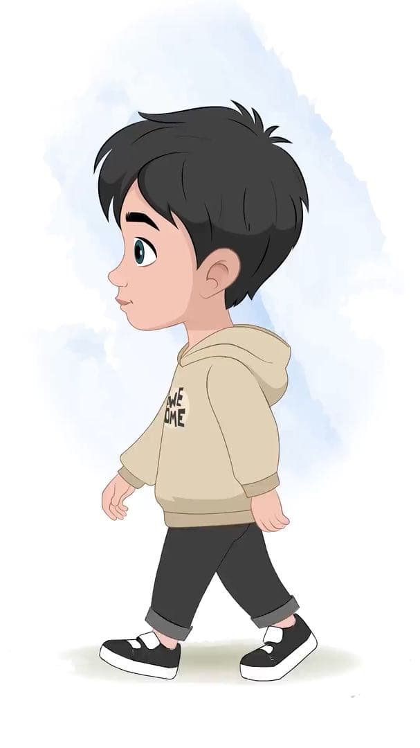 A little stylish boy side walking animated vector cartoon character AKA Ritvik