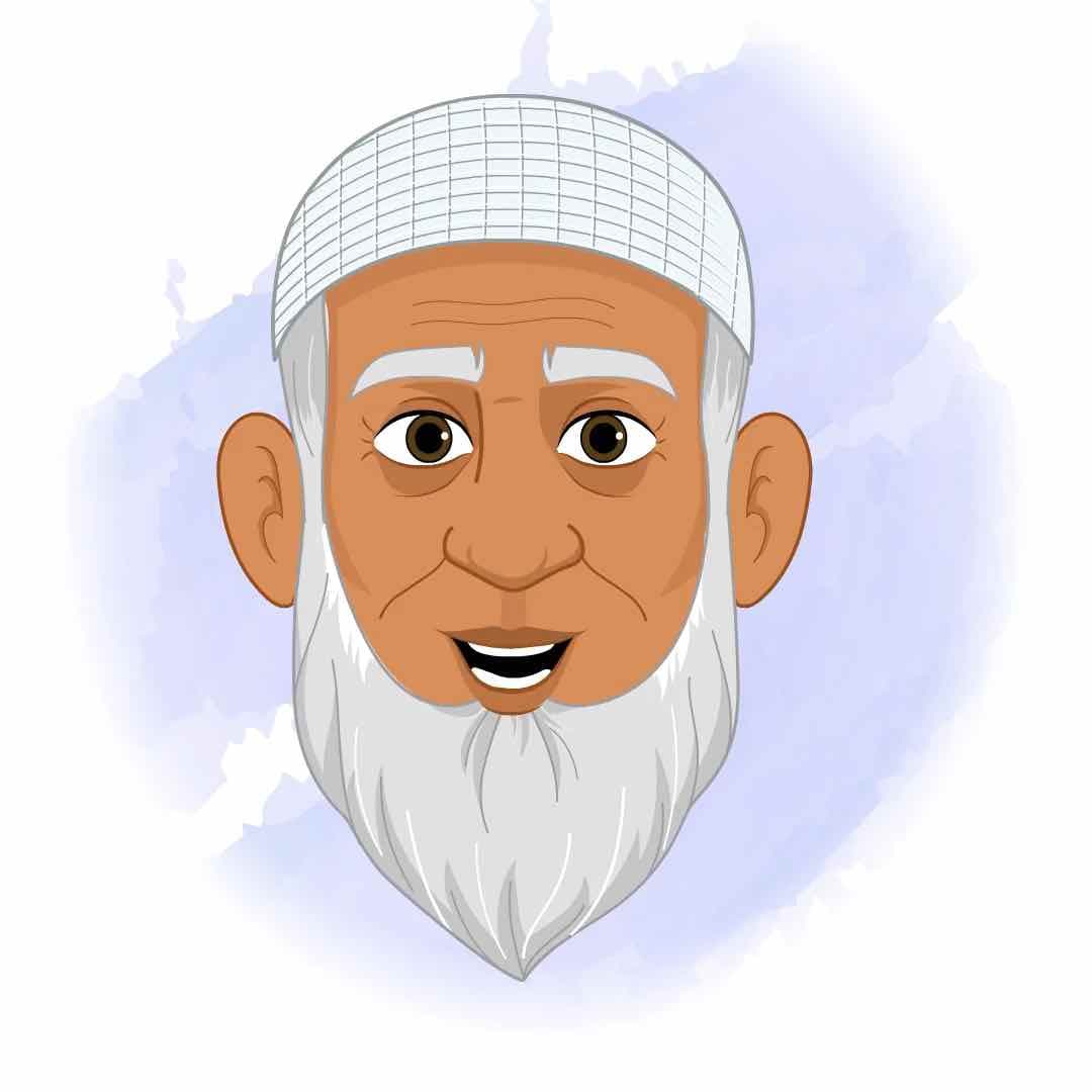 An old muslim man face expression animated vector cartoon character AKA Abdul Chacha