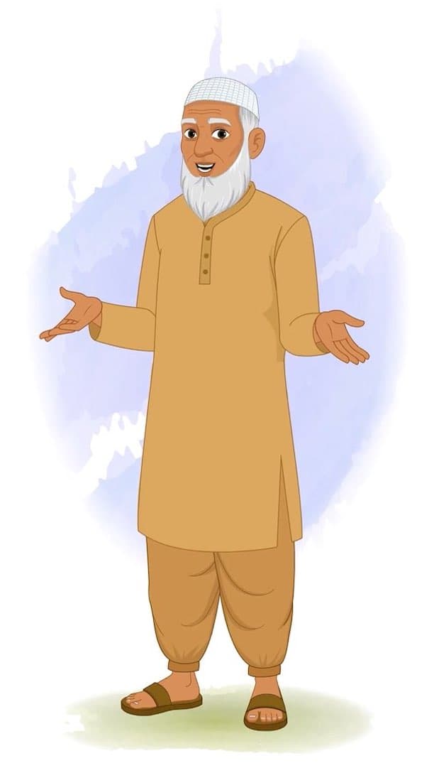 An old muslim man talking animated vector cartoon character AKA Abdul Chacha