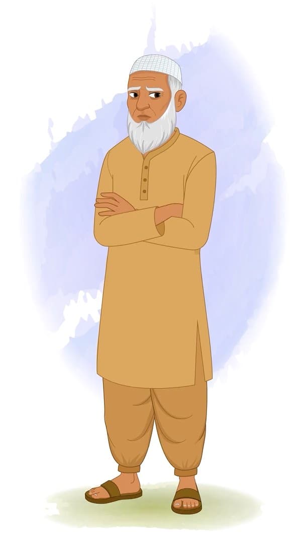 An old muslim annoyed man animated vector cartoon character AKA Abdul Chacha