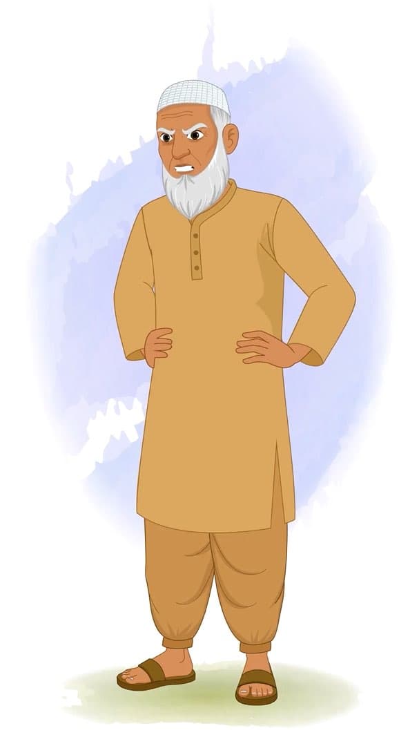 An old muslim angry man animated vector cartoon character AKA Abdul Chacha
