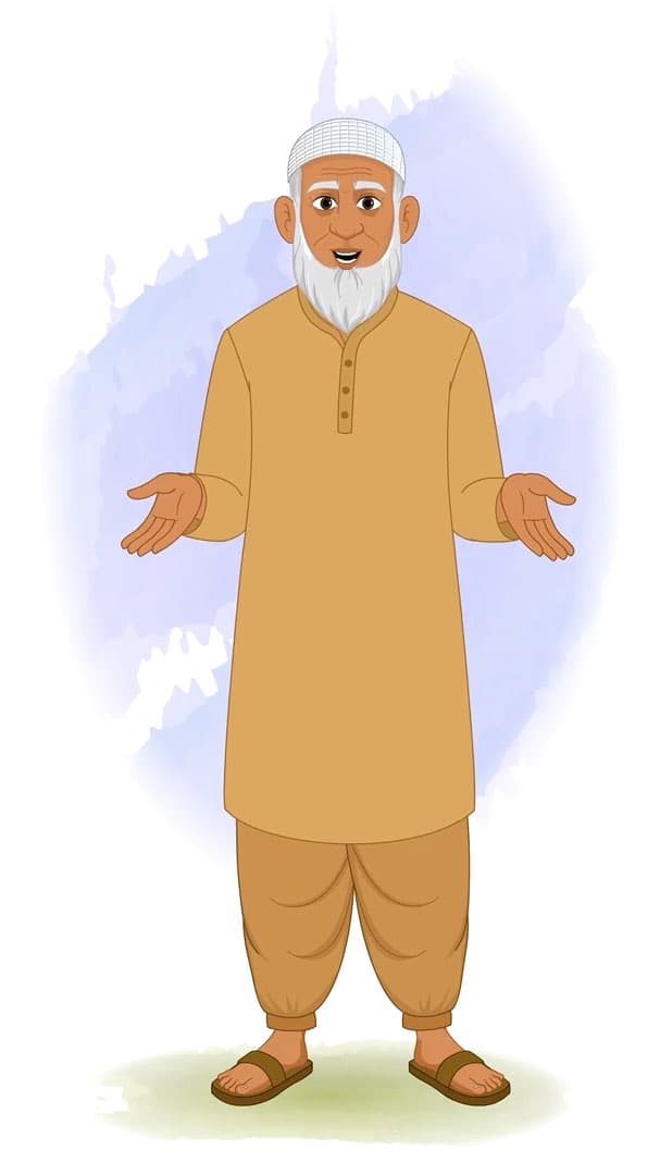 An old muslim man talking animated character cartoon vector AKA Abdul Chacha