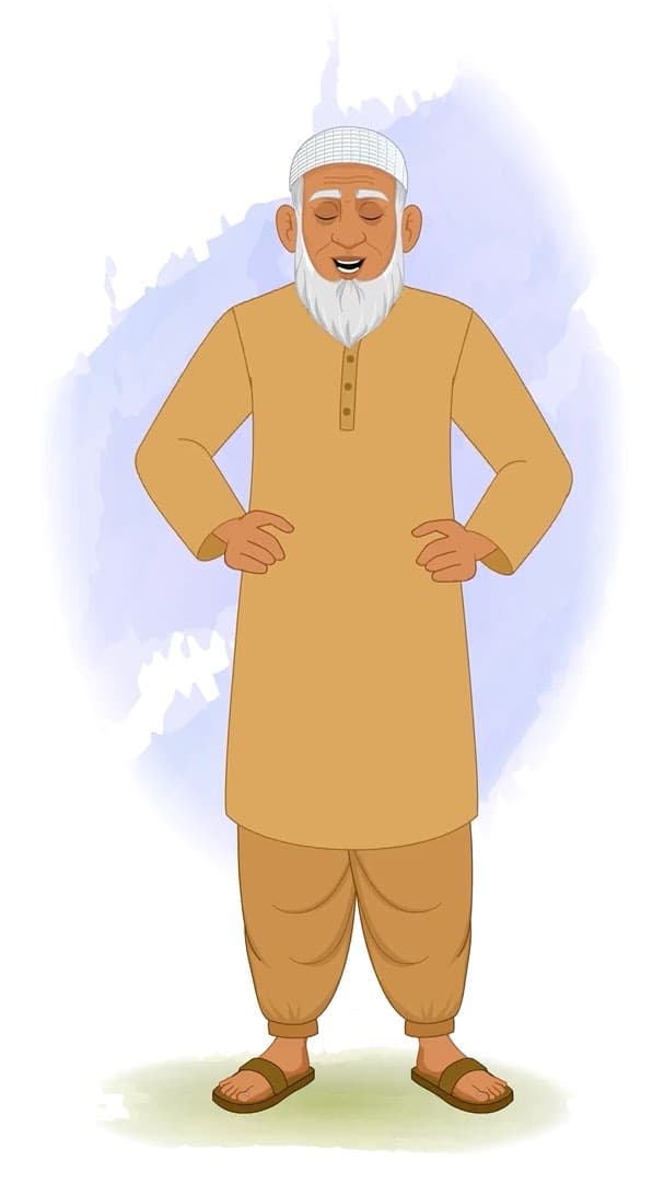 An old muslim man laughing animated vector cartoon character AKA Abdul Chacha