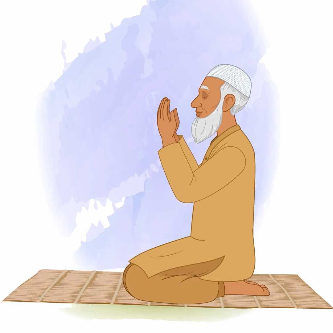 An old muslim man doing namaz animated vector cartoon character AKA Abdul Chacha