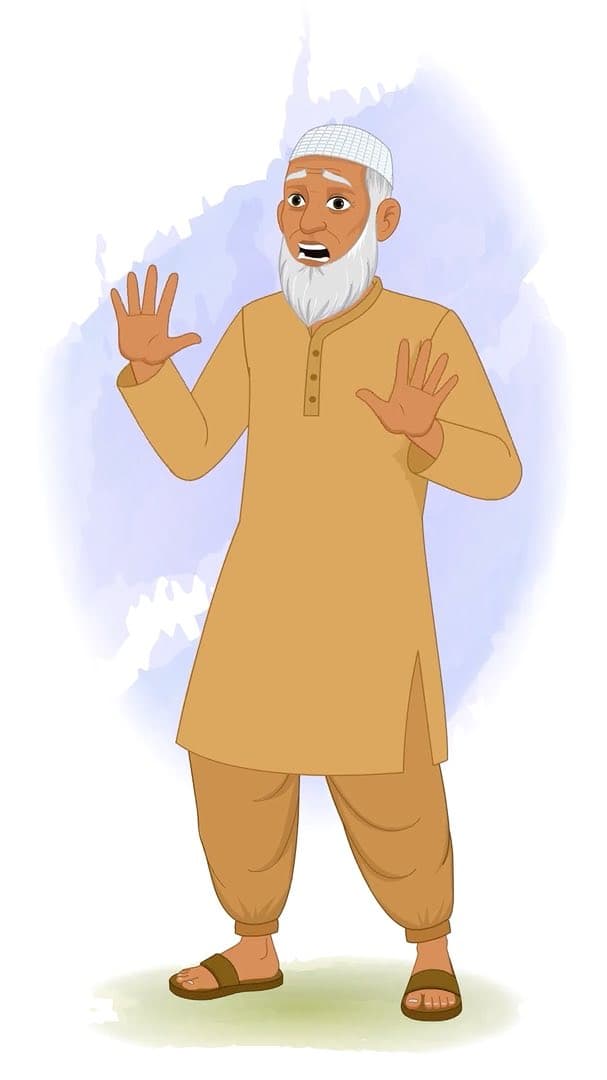 An old muslim man scared animated vector cartoon character AKA Abdul Chacha
