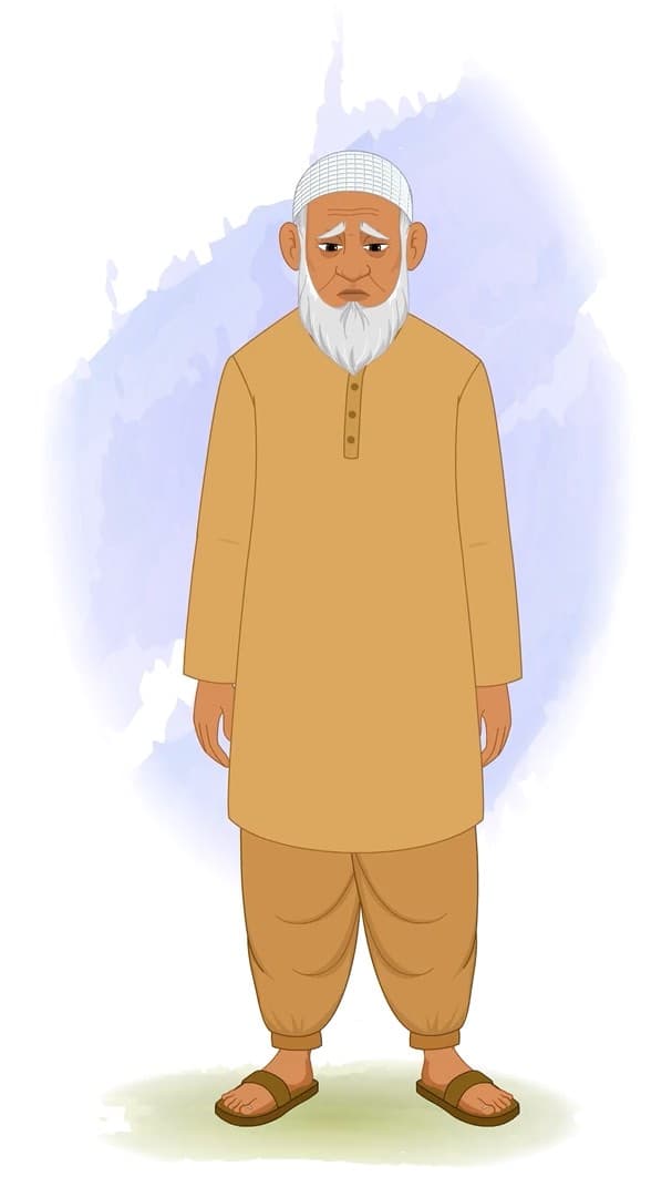 An old muslim man sad animated vector cartoon character AKA Abdul Chacha