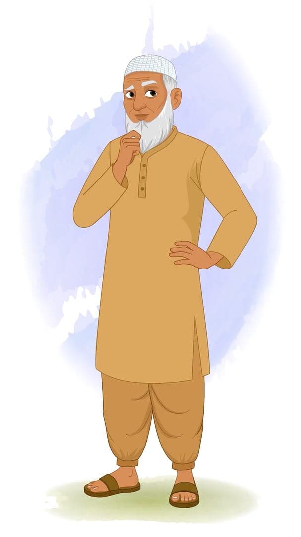 An old muslim man thinking animated vector cartoon character AKA Abdul Chacha