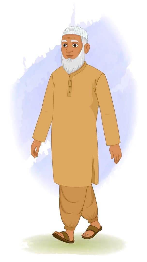 An old muslim man walking animated vector cartoon character AKA Abdul Chacha