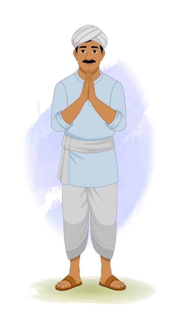 A young Indian village man greeting animated vector cartoon character AKA Mohan