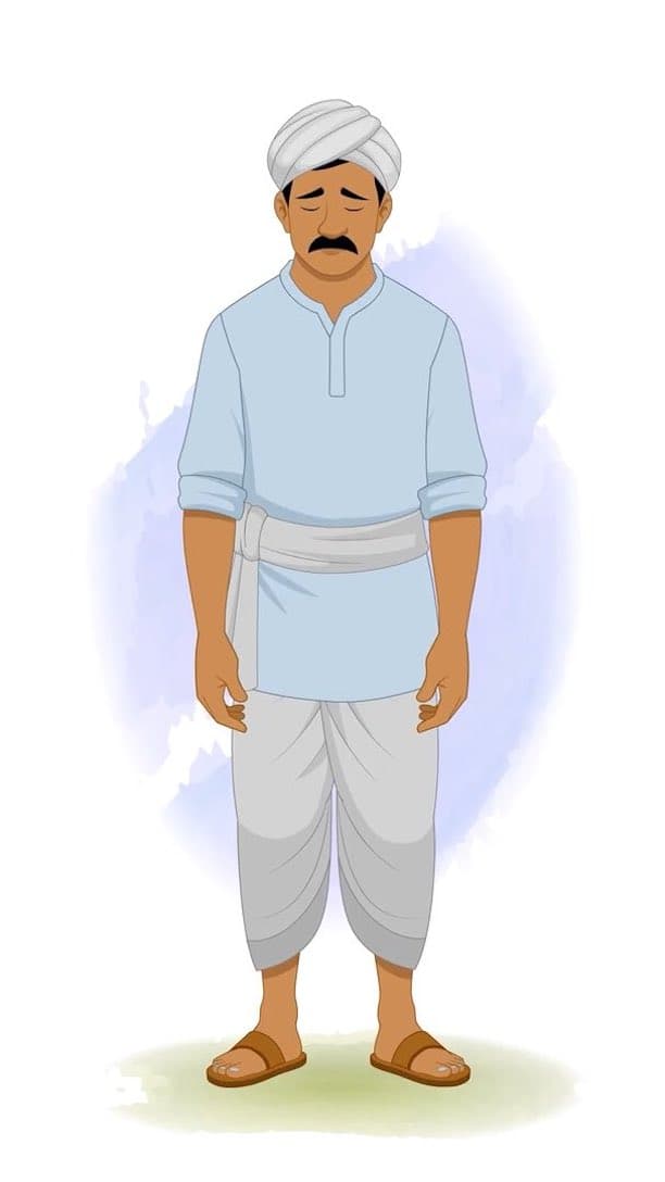 A young Indian sad village man animated vector cartoon character AKA Mohan